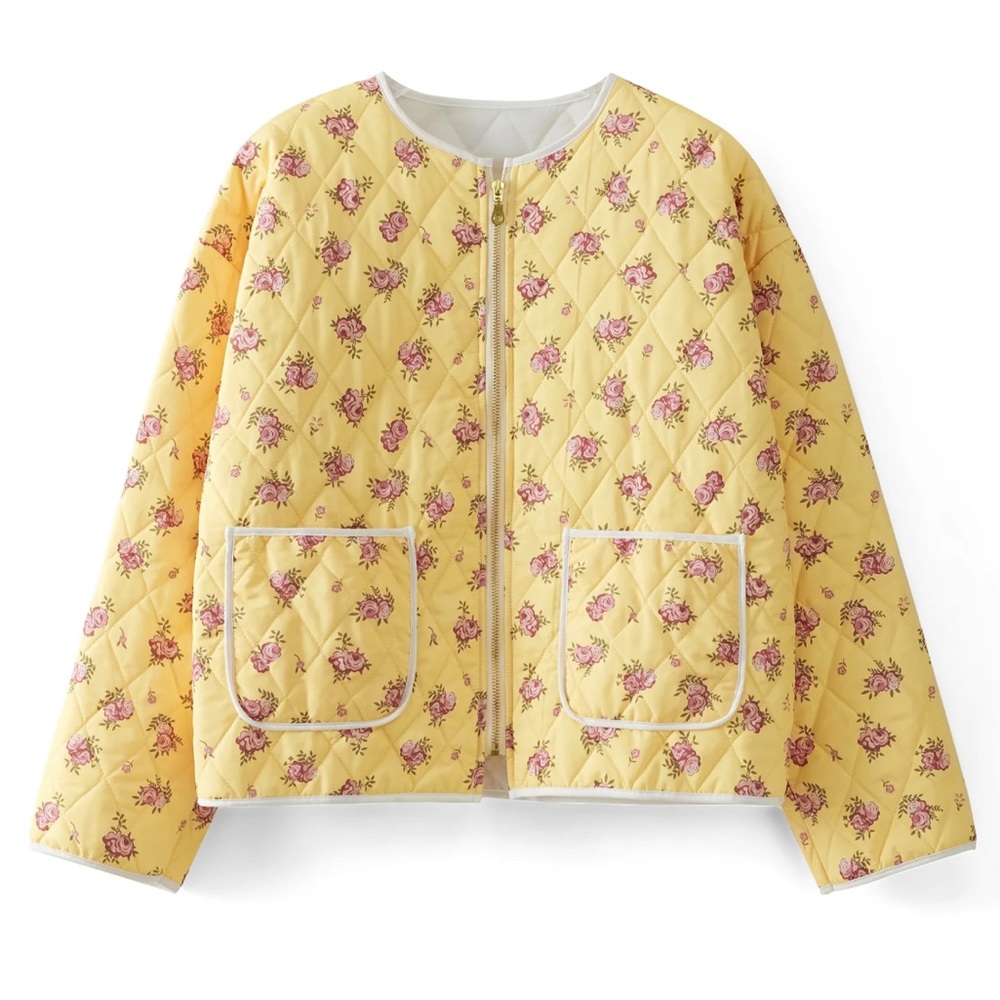 🌼Women’s Boutique Belle Floral Quilted Yellow Jacket